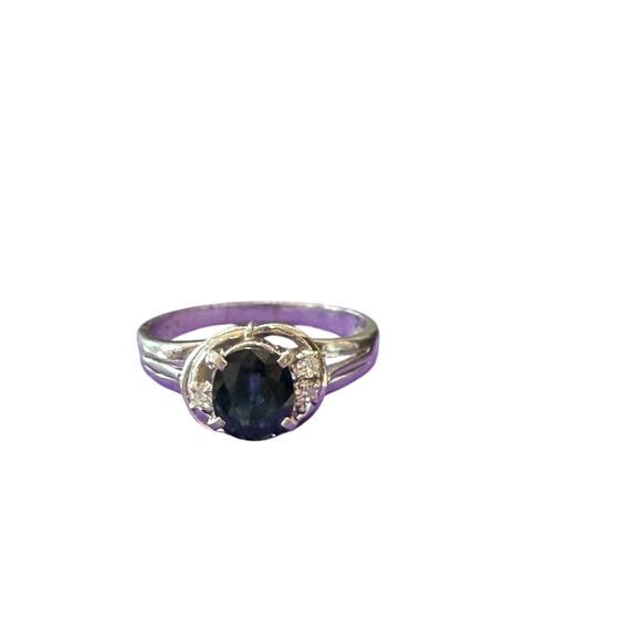 Sapphire Ring in Platinum*1 ct Sapphire*Diamond*Pt900 Platinum*Size 7 3/4 - Picture 3 of 5